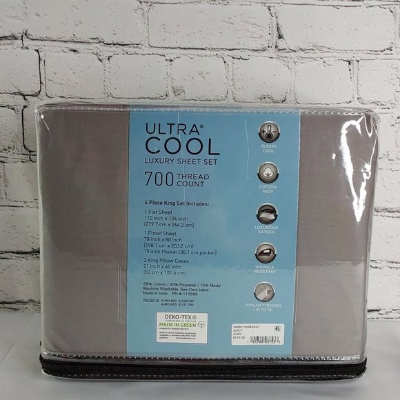 'AQ TEXTILES 'GRAYSON' LUXURY ULTRA COOL COTTON 700 THREAD COUNT KING SHEET SET - Picture 4 of 16